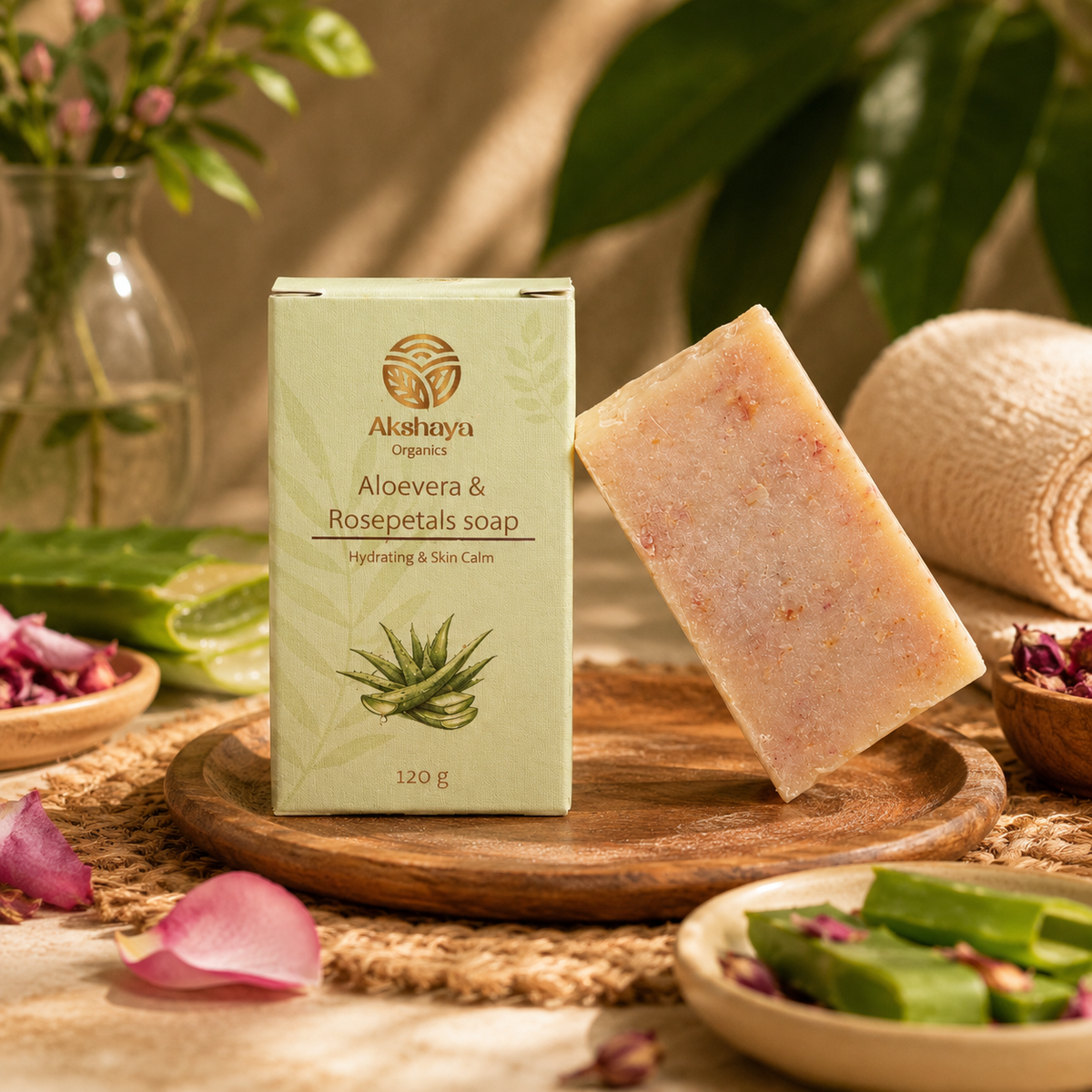 Akshaya Aloe Vera and Rose Petals Soap with aloe and rose petals
