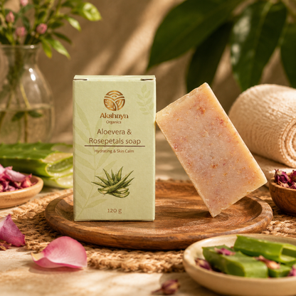 Akshaya Aloe Vera and Rose Petals Soap with aloe and rose petals