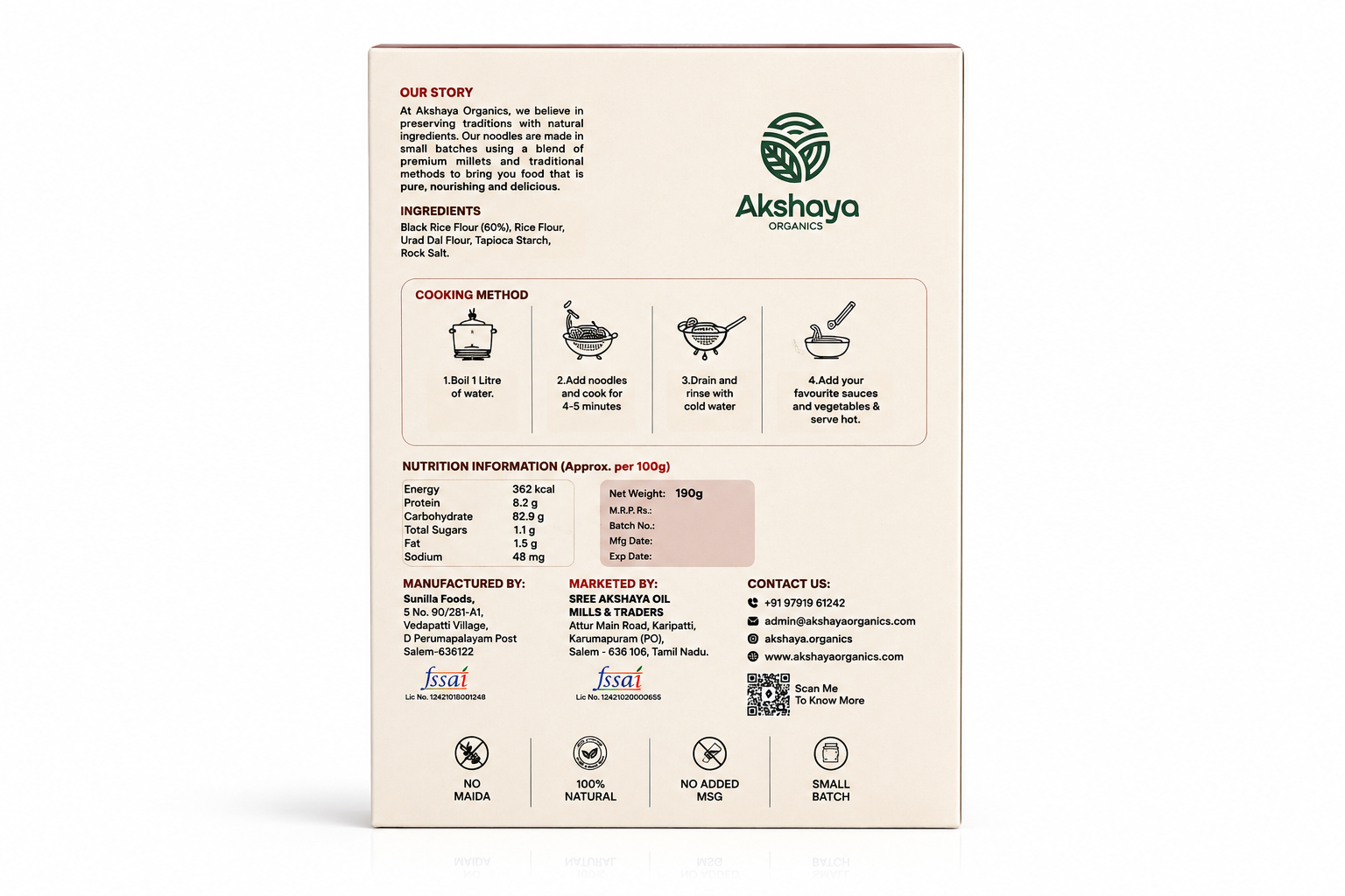 Akshaya Black Rice Noodles ingredients and nutrition panel